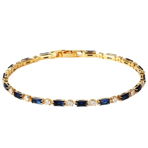 Tennisarmband mit blauen Zirkonia und weißen Kristallen in vergoldeter Ausführung