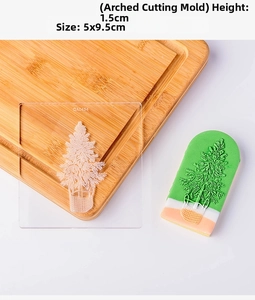 Detailed view of arch cookie mold with Christmas tree stamp, size 5x9.5cm for baking