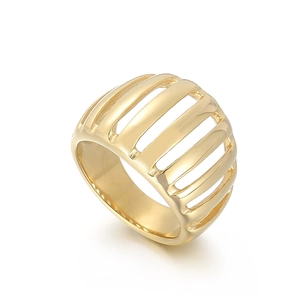 Minimalist gold hollow line ring in vintage style for women with polished metal finish
