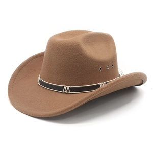 Macro detail of brown cowboy hat showing metal eyelets and decorative black headband