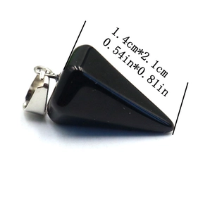 Detail view of black stone hexagonal cone pendant with dimensions 1.4cm by 2.1cm