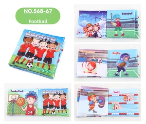 Détails du livre en tissu sport montrant des illustrations de football et de basket-ball
