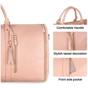 Pink large capacity travel bag with comfortable handles and stylish tassel detail