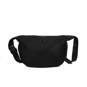 Minimalist black crescent crossbody bag made of durable oxford fabric with adjustable strap