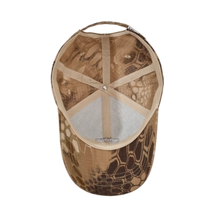 Interior view of python camouflage tactical baseball cap with adjustable strap