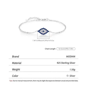 Minimalist S925 sterling silver evil eye bracelet with blue zircon and adjustable chain