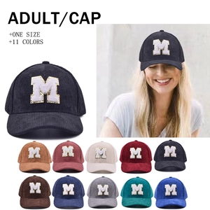 Corduroy Baseball Cap Retro Letter M Patch Embroidery Adjustable Sun Hat Casual For Men Women