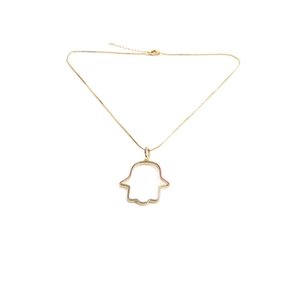 Hip hop gold Hamsa Hand pendant necklace with colorful cubic zirconia stones
