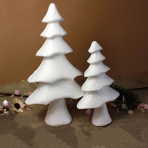 Two pieces of white polystyrene foam Christmas trees for DIY crafts and holiday decorations