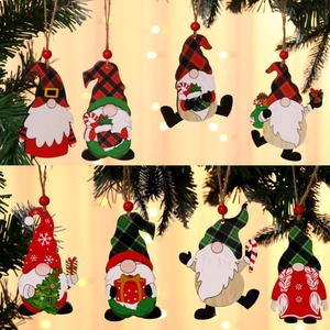 Christmas Gnome Wooden Hanging Ornaments Faceless Old Man Painted Plaid Design Festive Tree Holiday Decor