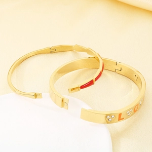 LONE letter 18K gold plated stainless steel bracelet set with diamonds and red enamel