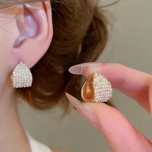 Elegant French Vintage Hoop Earrings With Imitation Artificial Pearls Zircon And 925 Sterling Silver Earring Post For Women