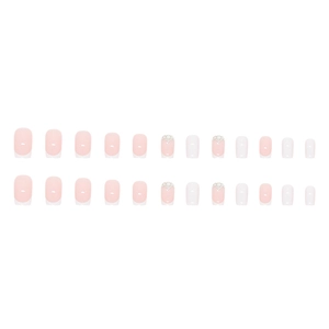 French cream white square press-on nails with luxury pearls and sparkling rhinestones