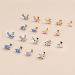 G23 titanium cartilage studs with colorful opal crowns in gold and silver finishes