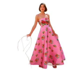 Trägerloses Maxikleid aus Satin mit Blumenmuster, hoher Taille und fließendem Rock