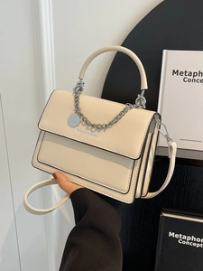 Fashionable cream white crossbody bag with metal chain and top handle for women