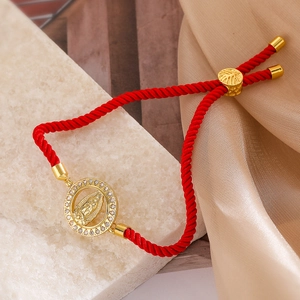 18K gold-plated Virgin Mary red woven bracelet with adjustable drawstring and zircons