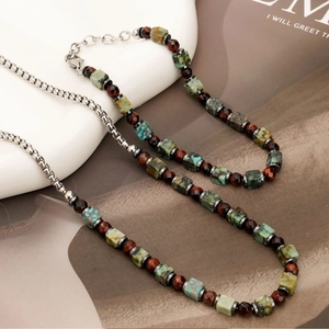 Collana da uomo con perle quadrate di ematite e occhio di tigre in stile retrò