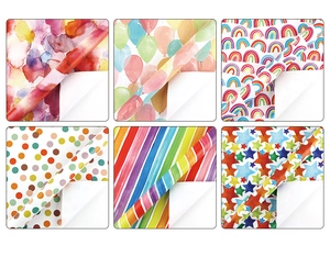 Detailansicht von 6 Regenbogen-Geschenkpapier-Mustern mit Sternen und Streifen