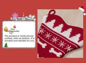 Detail of red and white knit Christmas bone stocking with snowflake pattern and hanging loop