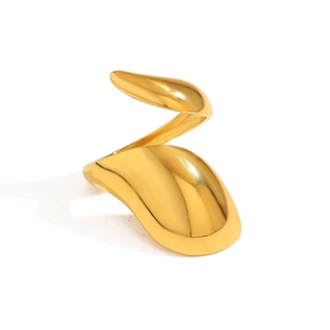 Close-up of 18K gold plated stainless steel ring featuring a unique spiral lava design
