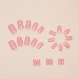 Solid jelly pink square medium-long press-on nails with shiny finish 24pcs set