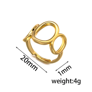 Bague géométrique ajourée en acier inoxydable doré avec détails de taille et poids