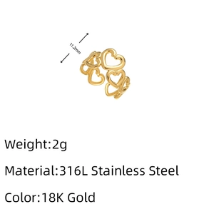 Detail of 316L stainless steel heart ring with 18K gold finish and 11.2mm width spec