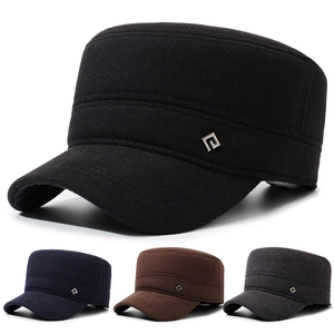Casquette Cadet Chaude d'Hiver Pour Hommes Avec Protège-Oreilles Doublée Polaire Coton Épais Chapeau Plat Ajustable Outdoor Fashion Army Hat Pour Hommes