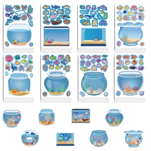 Set de pegatinas DIY acuario marino de dibujos con peces y tiburones para manualidades