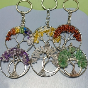 Handmade Wire Wrapped Tree Of Life Keychain Pendant Natural Crystal Stone Healing Reiki Spiritual Bohemian Jewelry