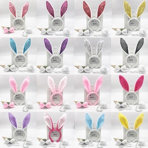 Plush Bunny Ears Headband And Bowtie And Tail Sequin Easter Halloween Party Cosplay Costume Accessories For Women Girls