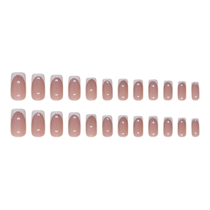 24pcs French tip press-on nails with silver glitter outline on nude base coat