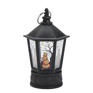 Halloween pumpkin LED lantern decorative hanging lamp with bat and moon graphic