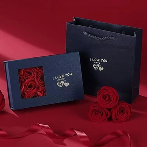 Navy blue jewelry gift box with red roses and matching handbag for Valentine's Day