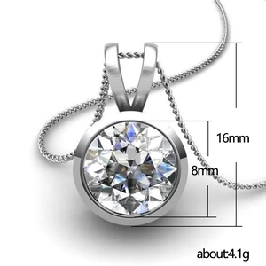Detail view of 16mm silver pendant with 8mm round brilliant-cut clear cubic zirconia