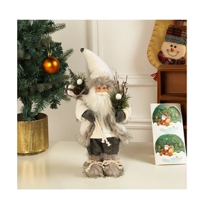 Nordic style Santa Claus doll in white knit sweater with pine branch decor for home