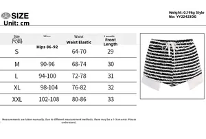 Tableau des tailles détaillé pour shorts rayés taille haute avec mesures de coupe ajustée