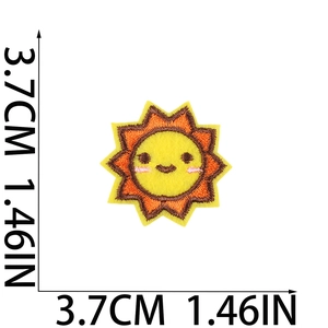 Detailed sun-shaped embroidery patch with dimensions 3.7cm in yellow and orange threads