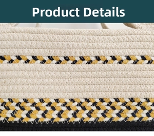 Detail shot of hand-woven cotton cord showing beige yellow and black geometric patterns
