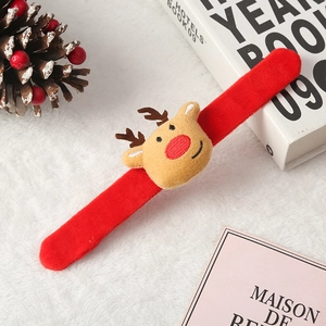 Christmas reindeer plush snap bracelet in red fabric with cute embroidered deer detail