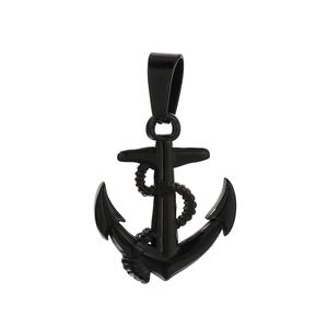 Retro black stainless steel anchor pendant necklace for men with cross detail