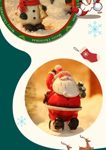 Detail view of mini Santa and snowman figurines for festive Christmas desktop decor