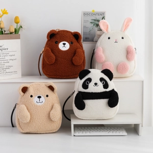 Cute Animal Shaped Plush Handbag Soft Lamb Wool Shoulder Bag Kawaii Bear Rabbit Panda Embroidery For Women Girls Casual Travel