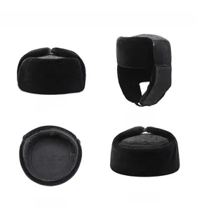 Detailed views of winter trapper hat showing front, side, back and warm inner lining