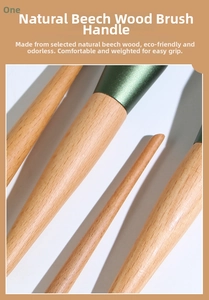 Detail of original beechwood makeup brush handles with smooth natural wood grain