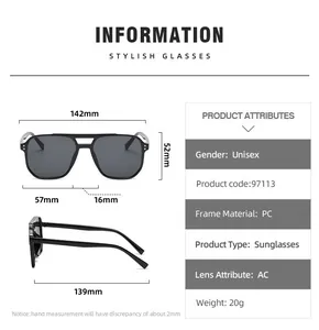 Detailed size chart for retro double-bridge sunglasses showing precise frame measurements