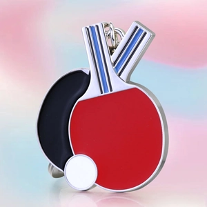 Creative metal ping pong paddle keychain sports commemorative gift bag pendant car keyring