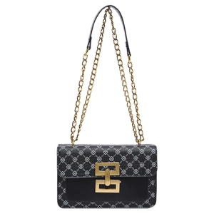 Sac bandoulière noir rétro avec imprimé floral blanc et boucle en métal doré