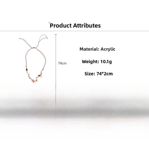 Detailed specs of acrylic cat pendant necklace with 74cm length and beaded brown cord